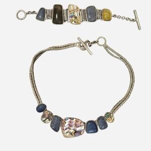 Vintage Kenneth Cole New York Abalone Necklace and Bracelet set, y2k